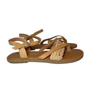 Tom’s Ankle Strap Sandals size 6.5 woven Detail Tan Beige Brown Casual Beach